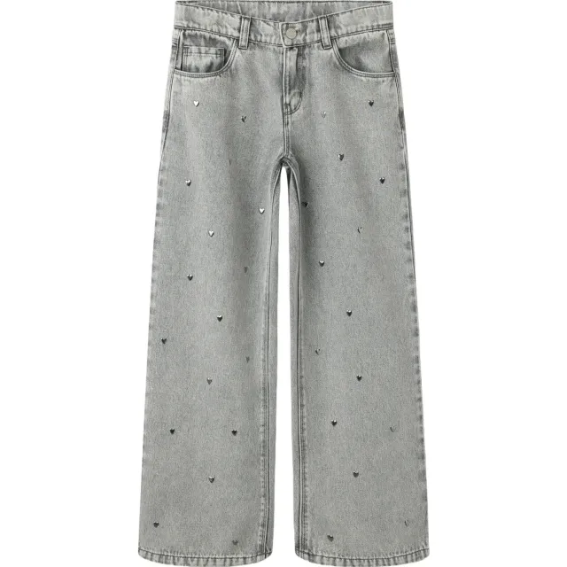 NAME IT KIDS NKFROSE wide leg jeans met studs en hartjes - grijs Grey denim