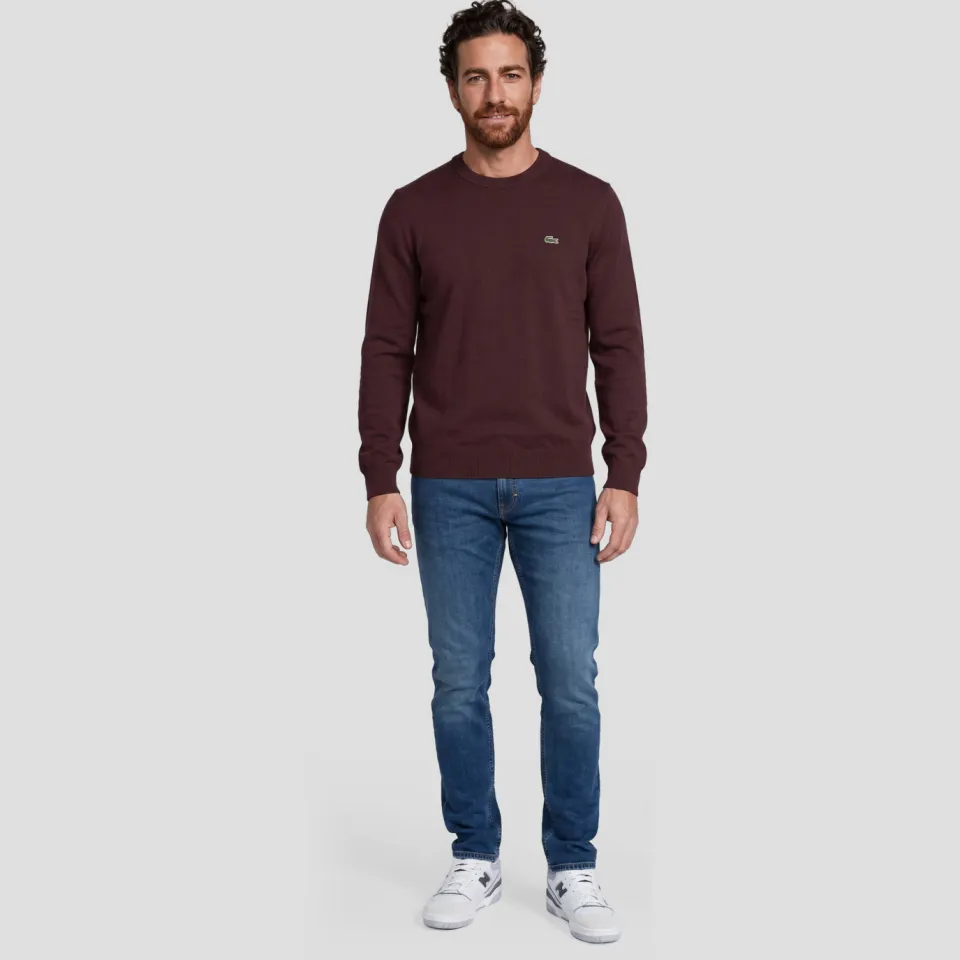 Lacoste regular fit gebreide trui - roodbruin