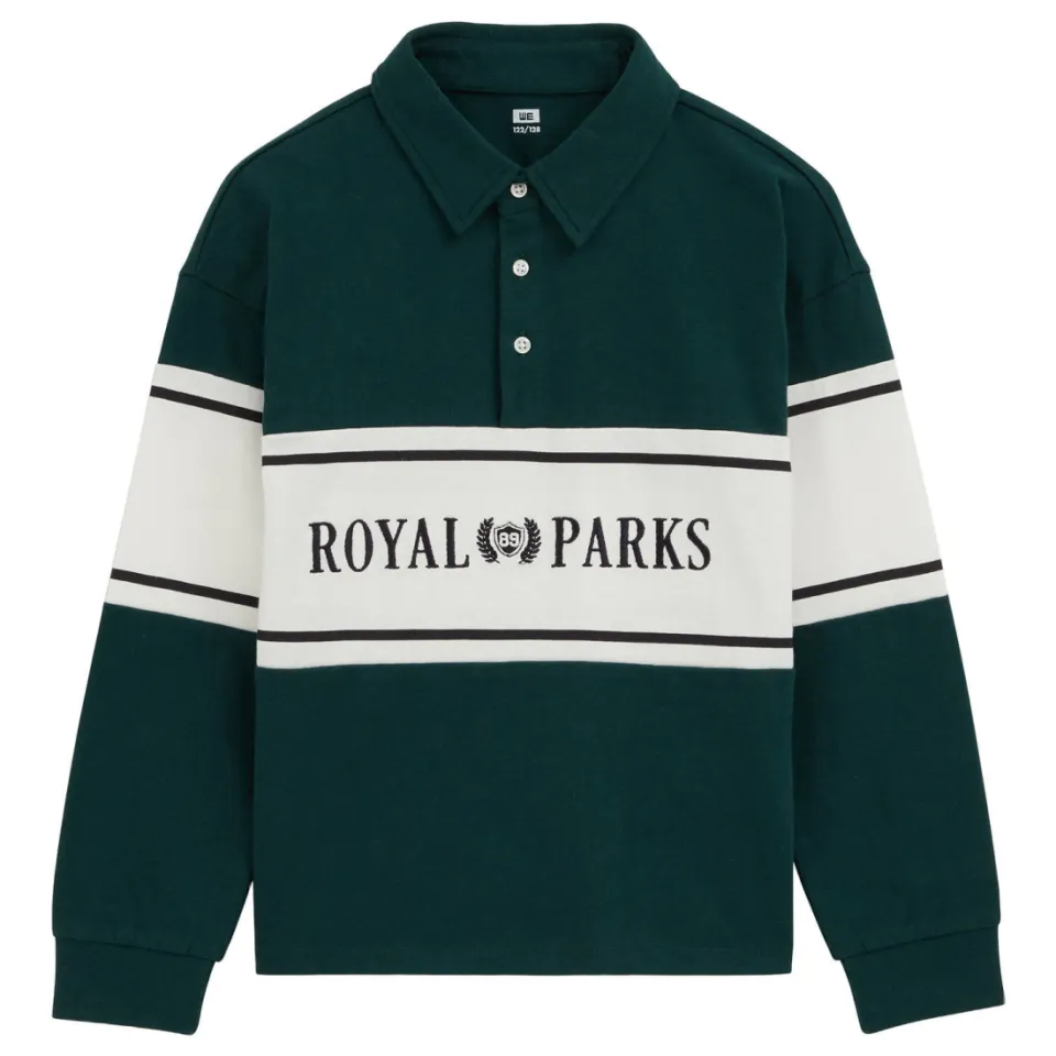 WE Fashion polo longsleeve groen/wit, foto 3