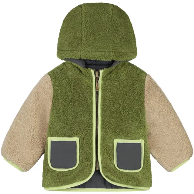 Babyface teddy reversible jas groen antraciet, foto 2