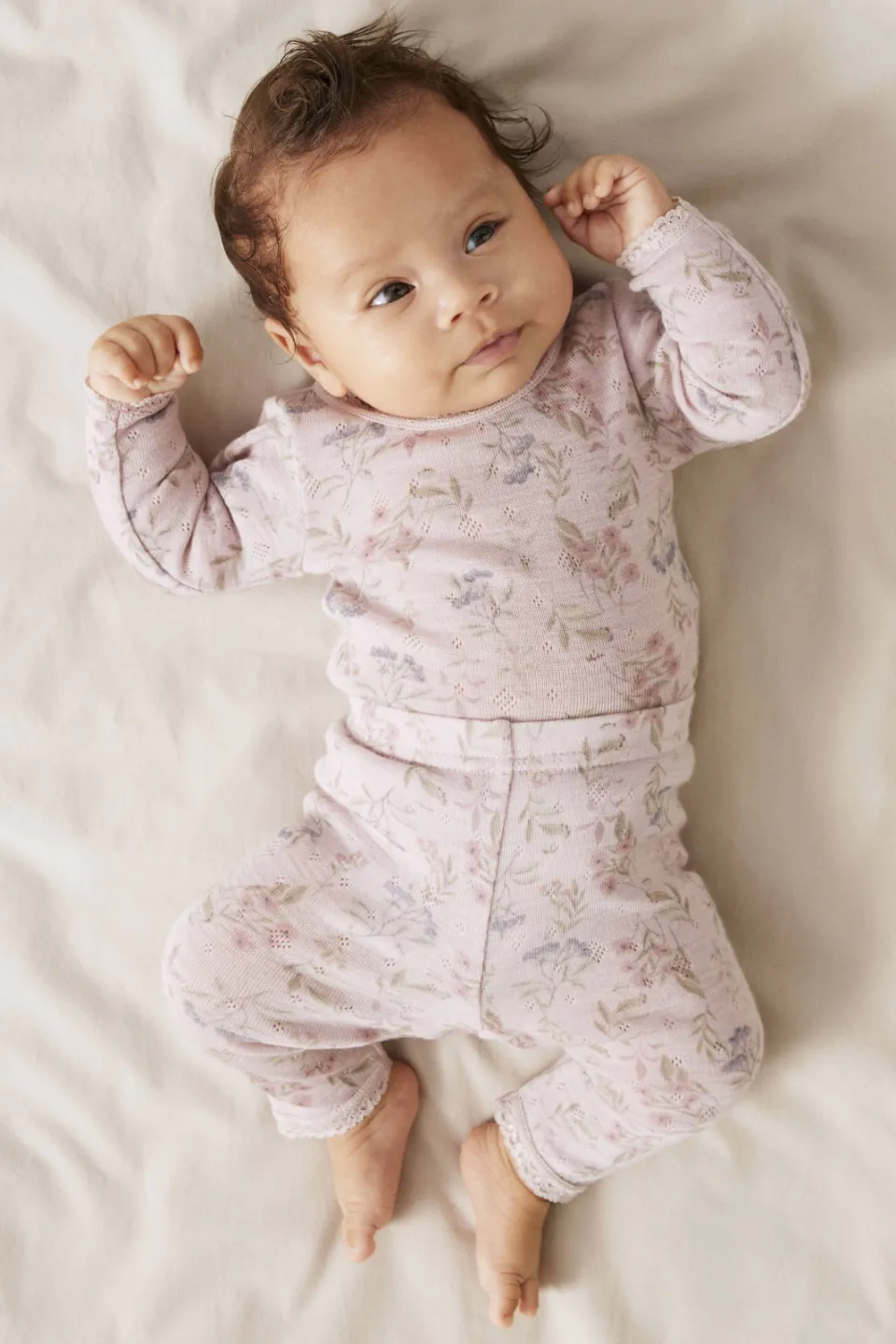 NAME IT BABY slim gebloemde legging met wol lila