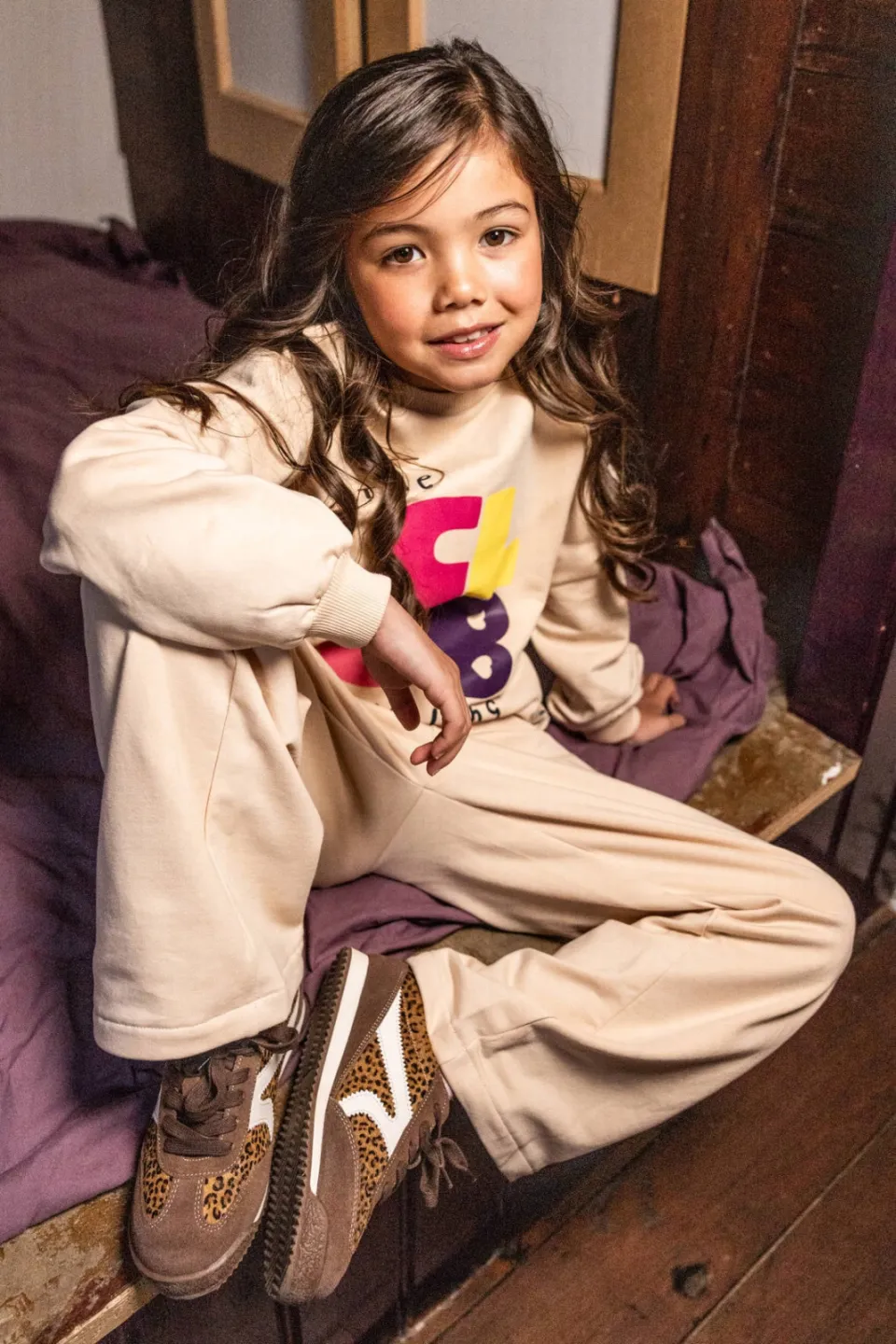 LOOXS little wide leg joggingbroek beige, foto 3