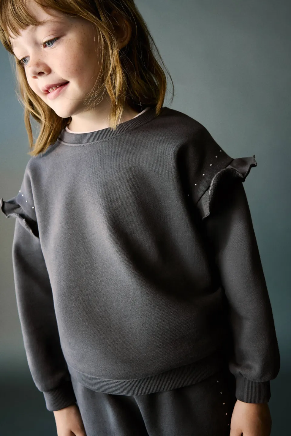 Mango Kids sweater met ruches en studs - antraciet, foto 4
