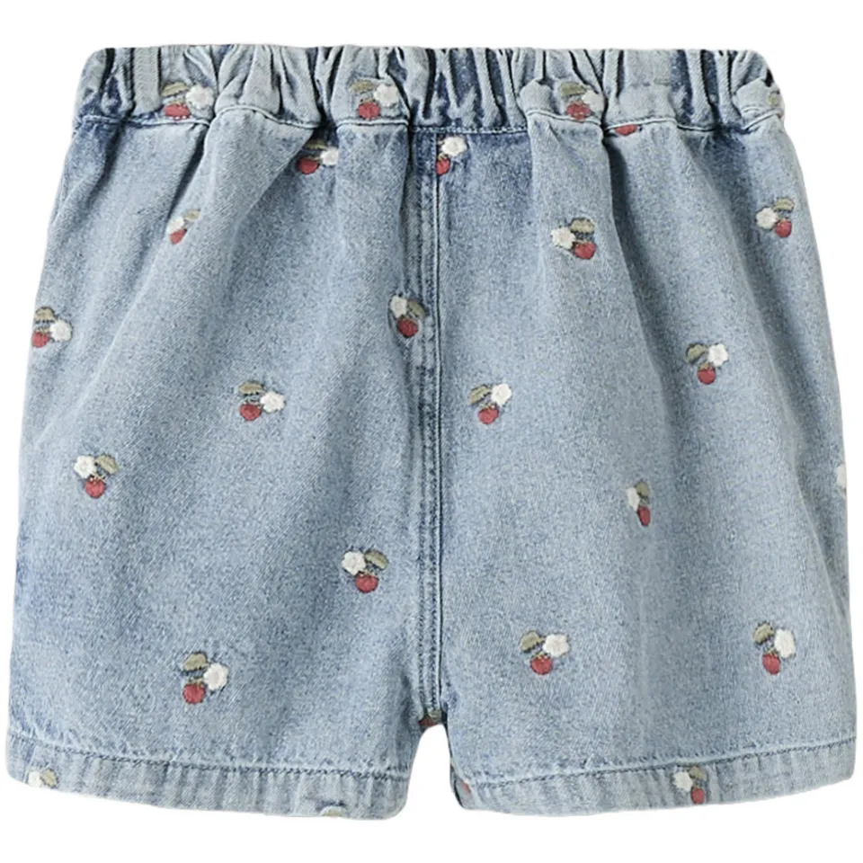 Lil' Atelier MINI loose fit gebloemde jeansshort mediumblauw medium blue denim, foto 2
