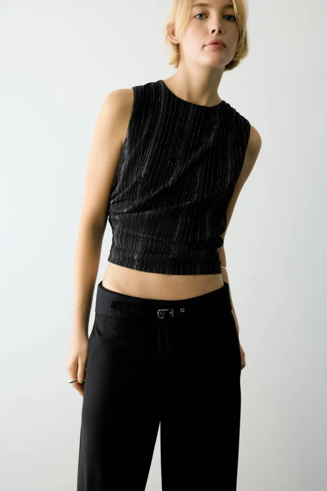 Mango mouwloze plissé top zwart, foto 4