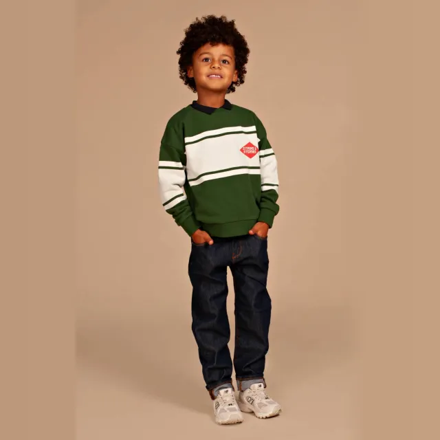 Stains&Stories rechtvallende gestreepte sweater - donkergroen Donkergroen/ecru