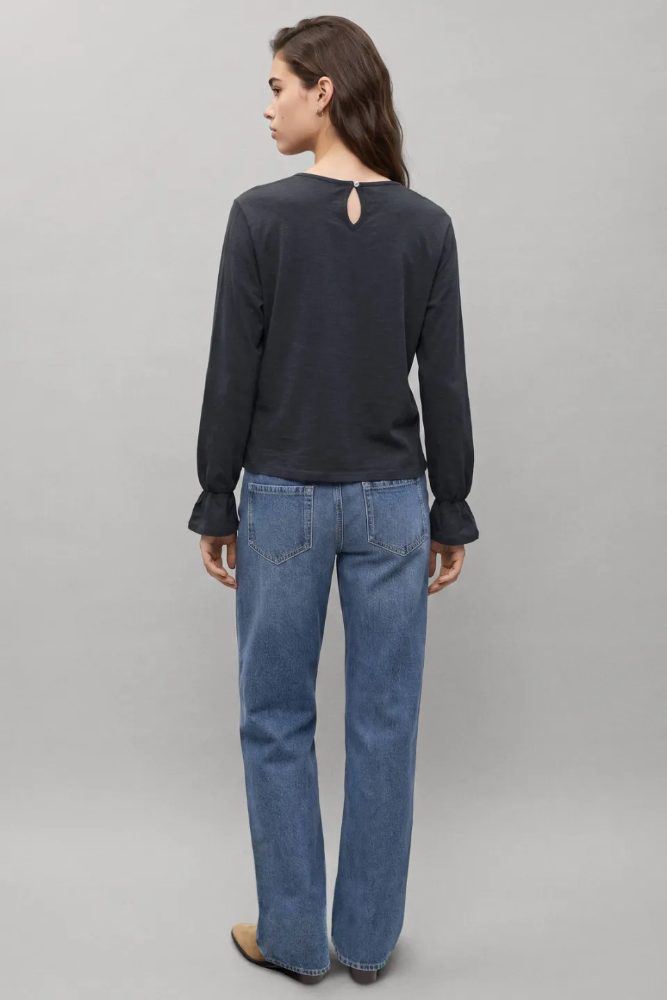 Mango longsleeve met ruches antraciet, foto 4