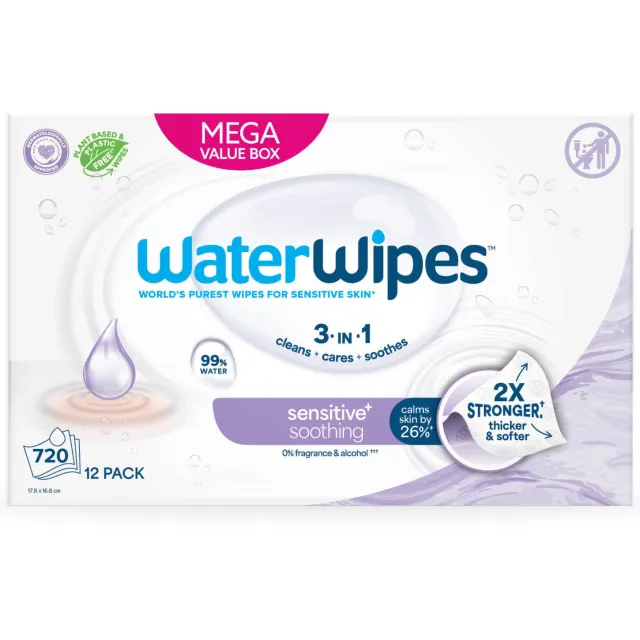 WaterWipes Soothing Clean doekjes - Voordeeldoos 12 x 60 - Plasticvrij - Gevoelige huid