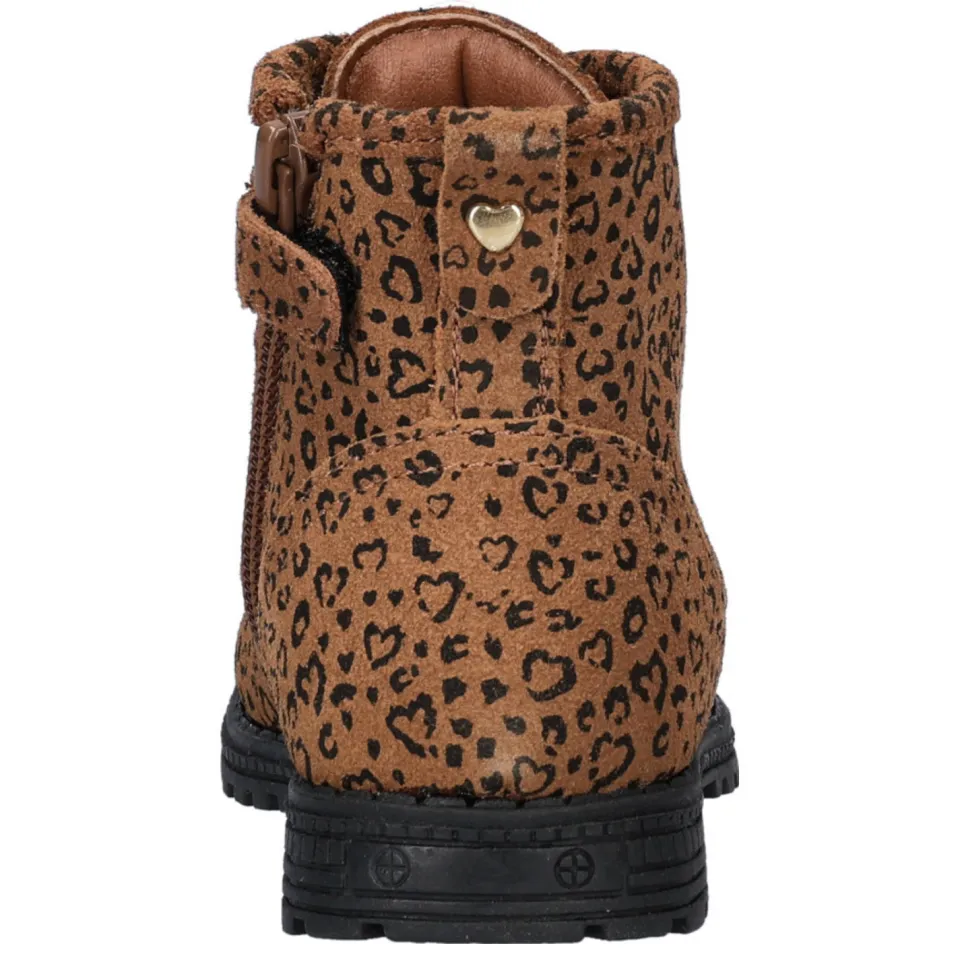 Nelson Kids suède veterboots met panterprint cognac, foto 6