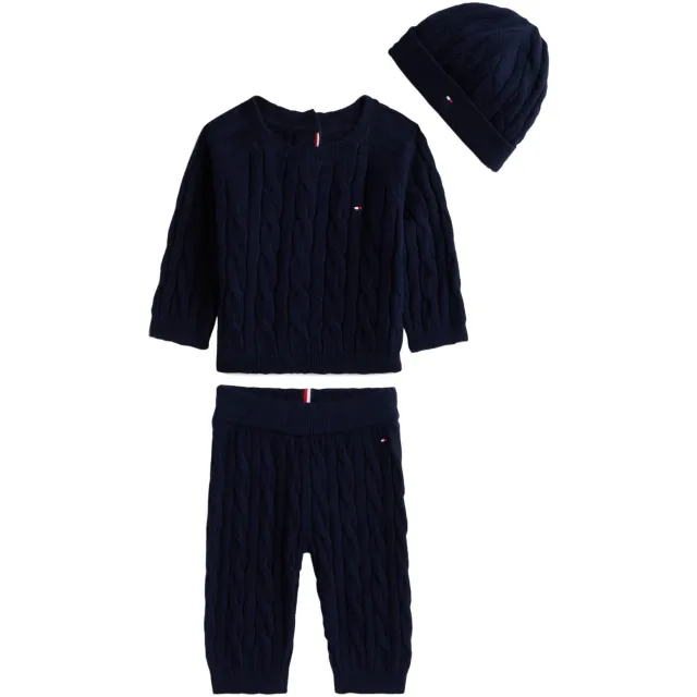 Tommy Hilfiger gebreide broek/muts/trui set - donkerblauw