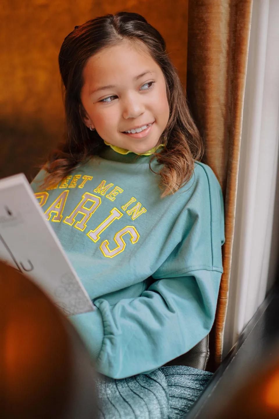 Like Flo oversized sweater met print - turquoise/geel