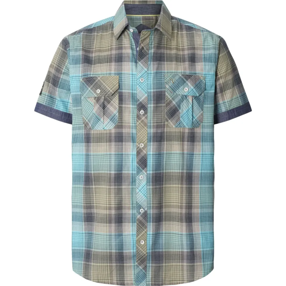 Jan Vanderstorm +FIT Collectie regular geruit casual overhemd Plus turquoise, foto 2