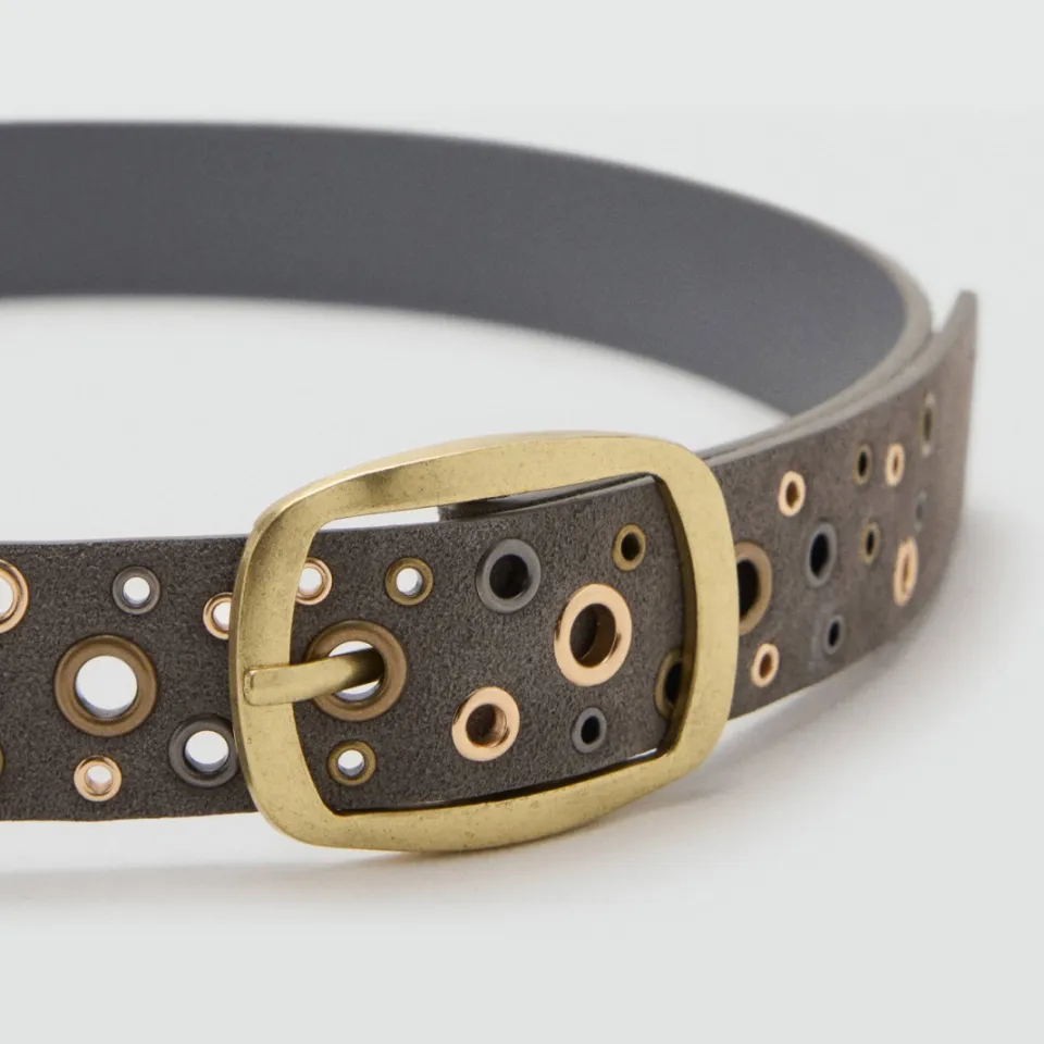 Mango Teen leren riem taupe, foto 4