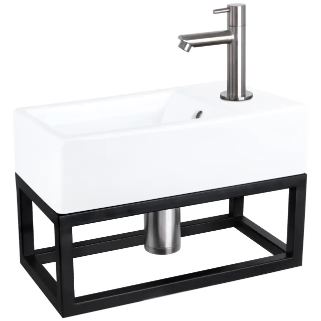 Fonteinset Differnz Force Keramiek en Handoekrek 40x22x11.5 cm Wit Met Rechte Kraan Mat Chroom