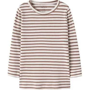 NAME IT MINI gestreepte longsleeve bruin ecru, foto 2