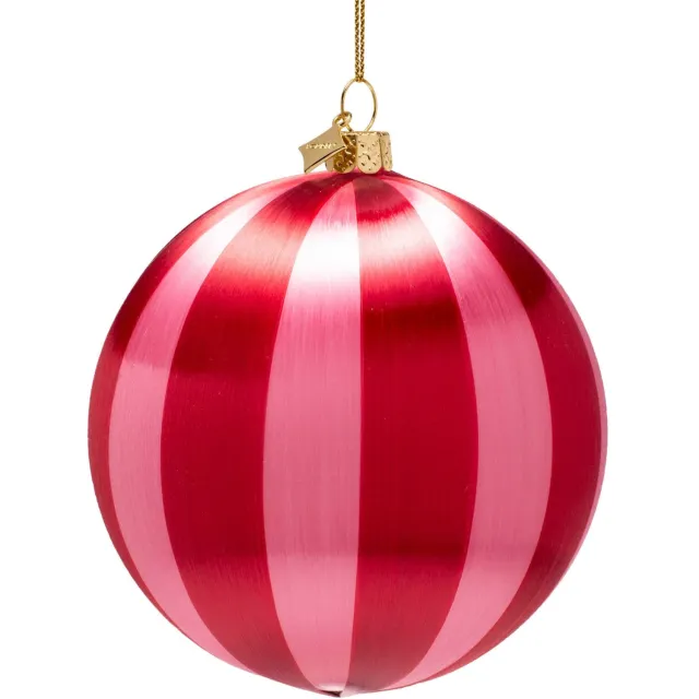 Vondels kerstballen roze/rood gestreept (ø12cm) multi
