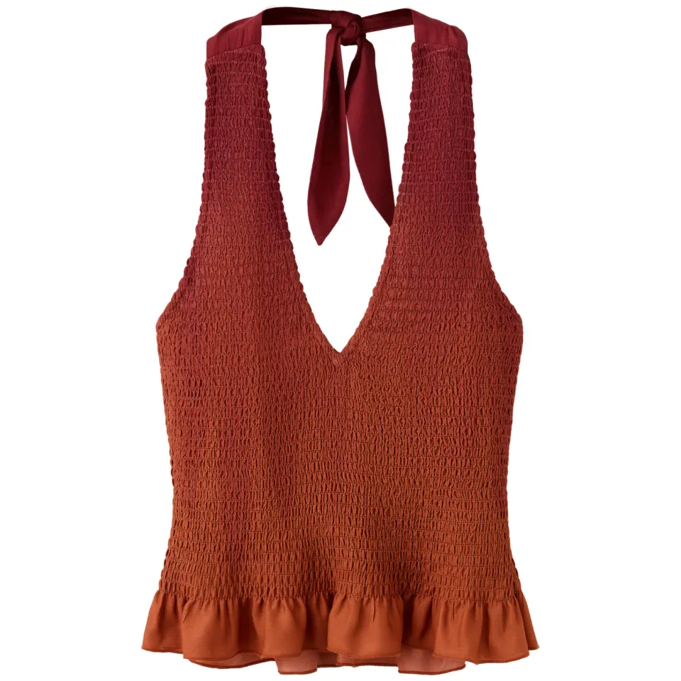 Mango TEEN haltertop met smockwerk roodbruin, foto 2