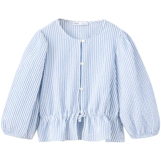 Mango gestreepte blouse met ruches lichtblauw Lichtblauw/wit