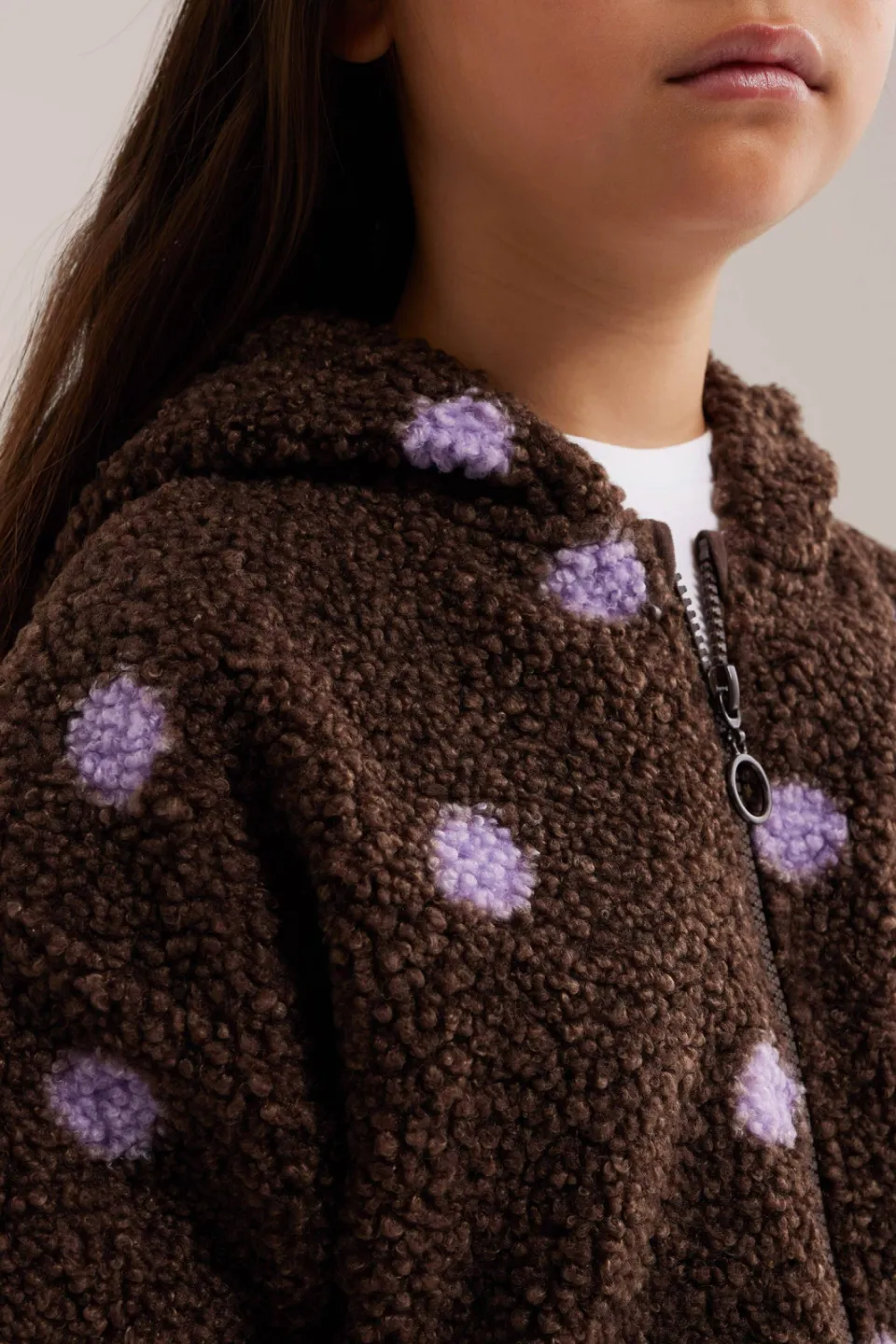 WE Fashion winterteddyjas met stippen donkerbruin donkerbruin/lila, foto 5
