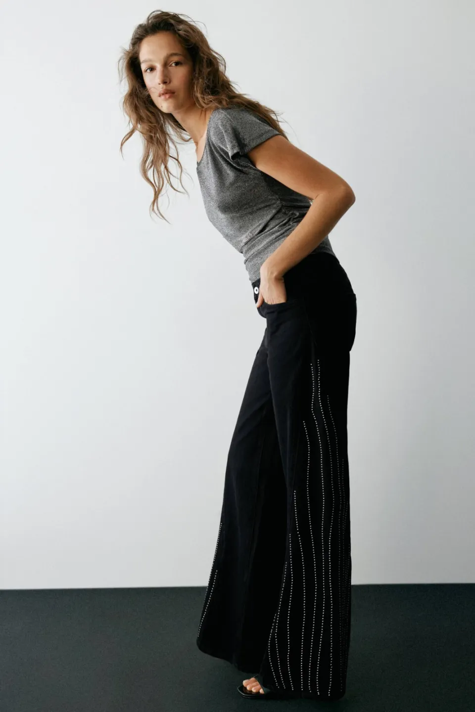 Mango TEEN wide leg jeans met studs - zwart, foto 3