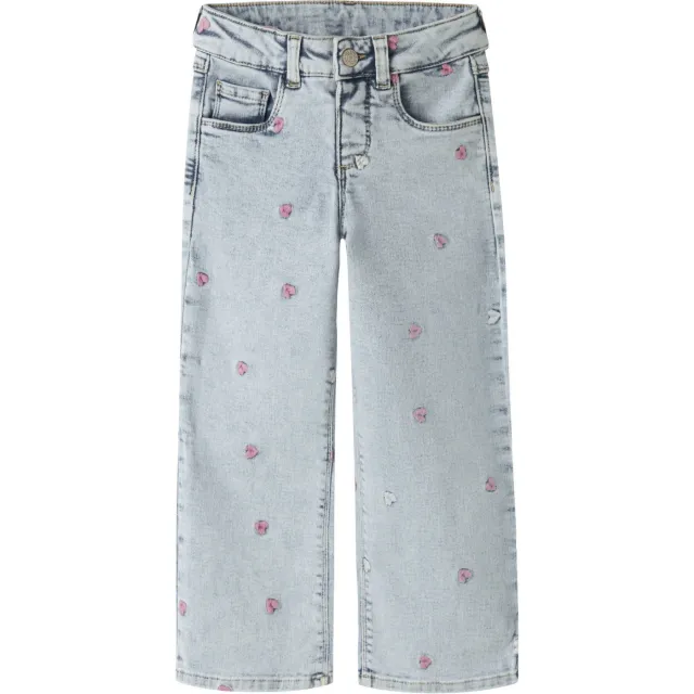 NAME IT MINI wide leg jeans met hartjes light blue denim Light blue bleached