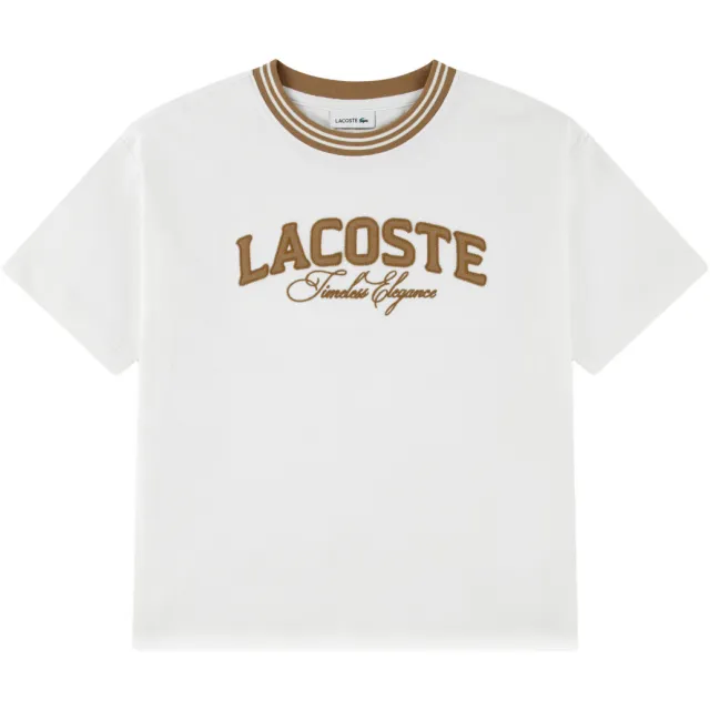 Lacoste T-shirt met tekst wit Wit/bruin