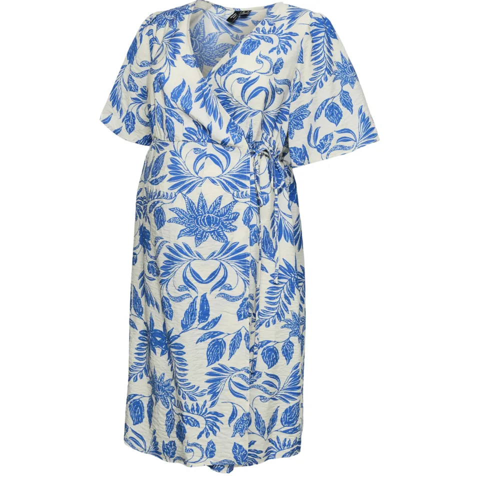 Vero Moda MATERNITY zwangerschaps wikkeljurk blauw/wit, foto 2