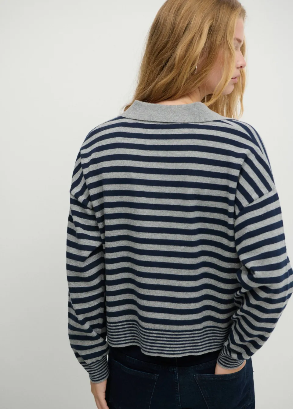 Mango TEEN katoenen gestreepte gebreide trui - grijs/blauw, foto 4