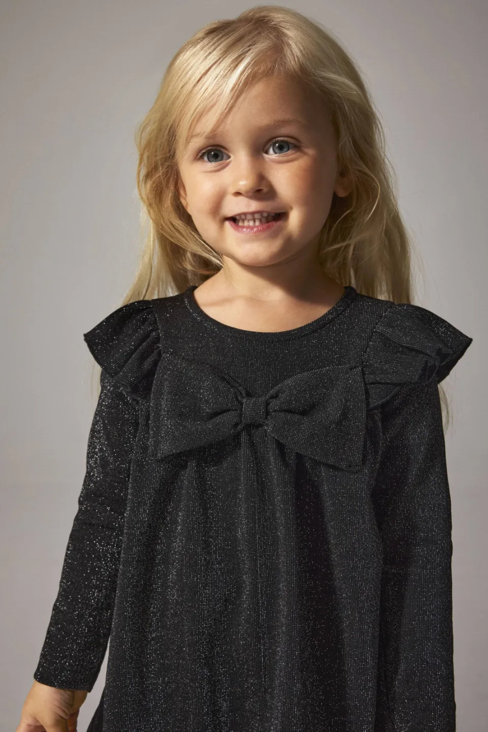 NAME IT MINI korte A-lijn glitterjurk met ruches - zwart, foto 4