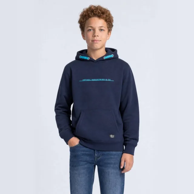 Petrol Industries rechtvallende hoodie met logo - donkerblauw Donkerblauw/turquoise