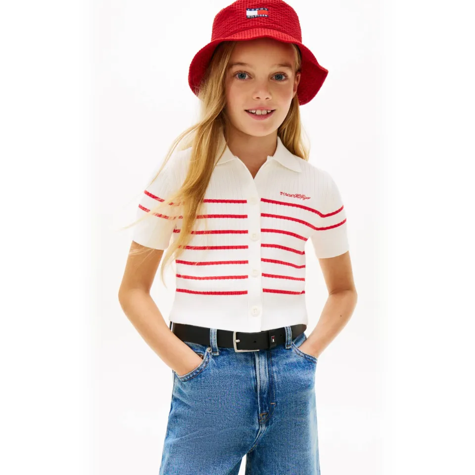 Tommy Hilfiger gestreepte polo gebreid rood, foto 4