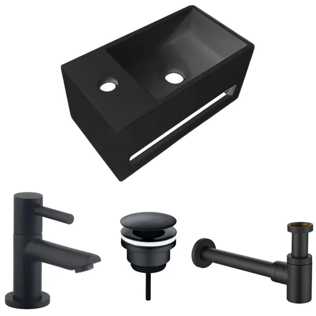 Boss & Wessing Fonteinset BWS Solid Surface Met Handdoekhouder Links Zwart Mat Zwart