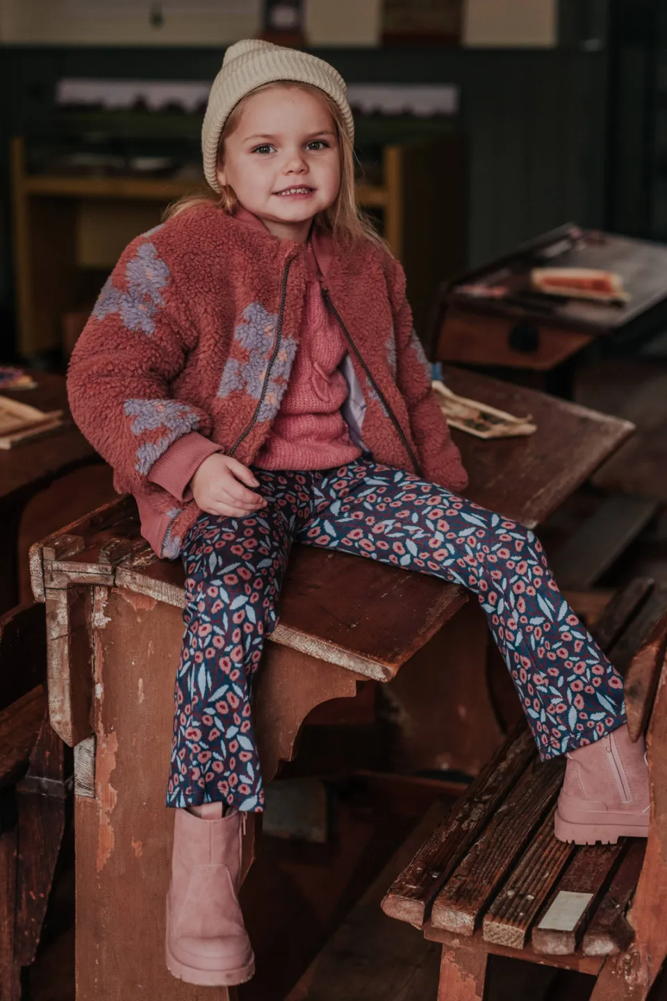 Koko Noko flared broek met bloemenprint blauw/roze