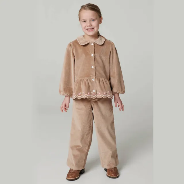 Copenhagen Colors corduroy blouse met borduursels beige