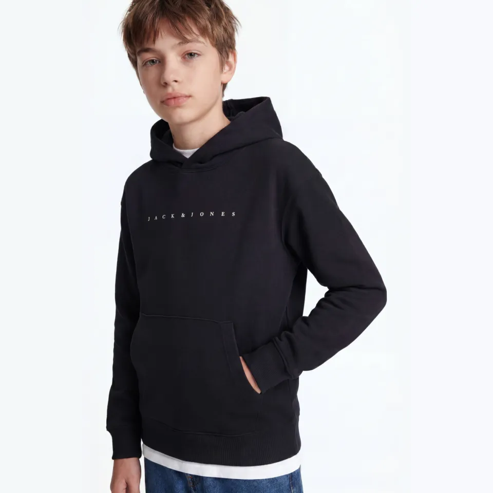 Jack & Jones JUNIOR hoodie JJESTAR met logo zwart