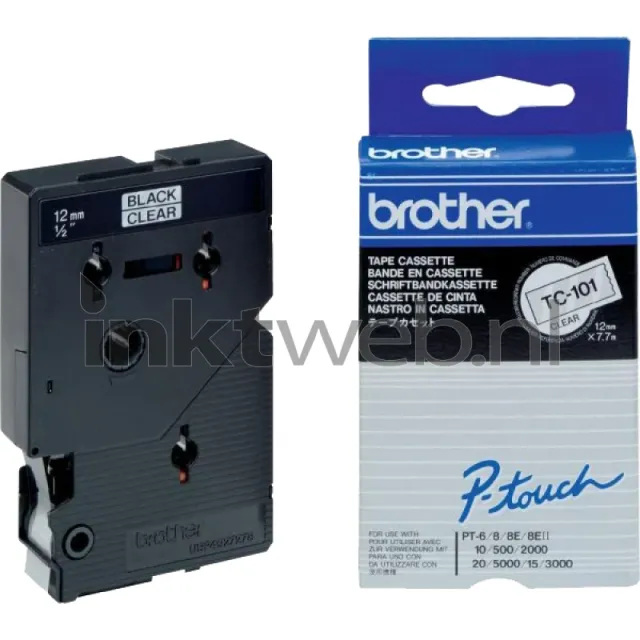 Brother Labeltape brother p-touch tc-101 standaard 12mm Zwart op transparant
