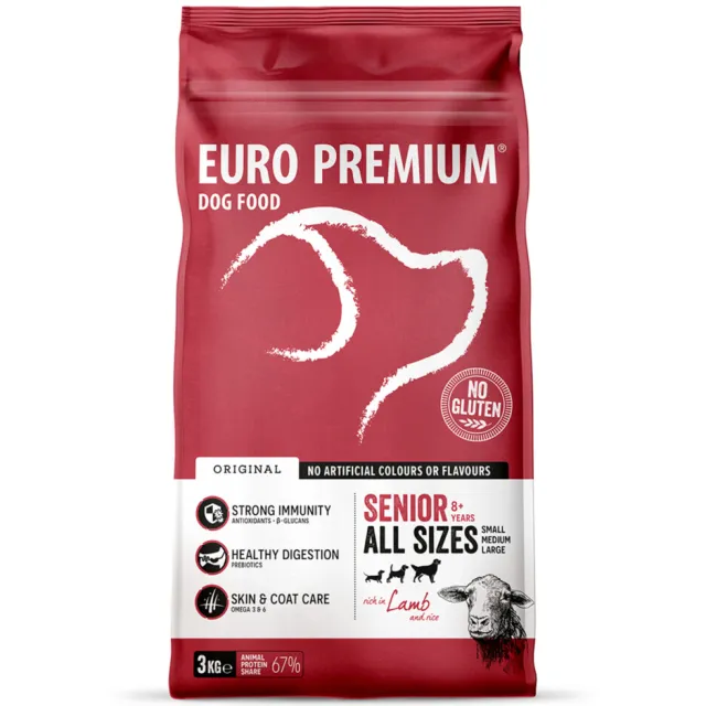 Euro Premium Senior 8+ lam & rijst hondenvoer 3 kg