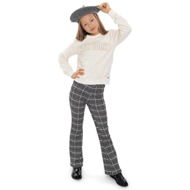 No Way Monday flared geruite broek grijs