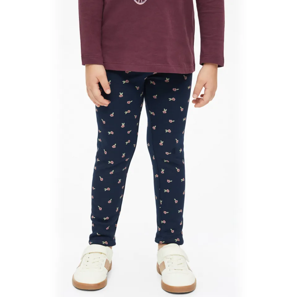 s.Oliver thermo fleece legging met bloemenprint marineblauw, foto 3