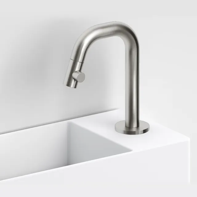 Clou Kaldur Fonteinkraan Met Korte Uitloop Rechts Geborsteld RVS 15.9x4.5x10.6cm