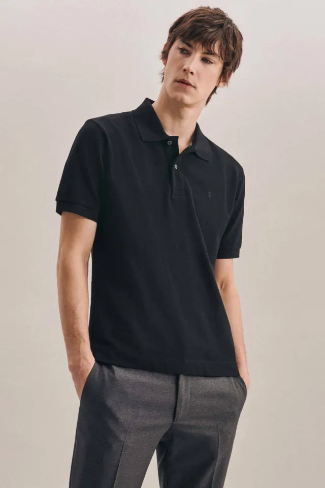 Seidensticker slim fit polo zwart