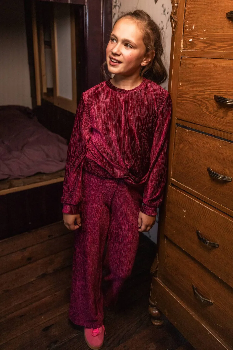 LOOXS little fluwelen rechtvallende sweater - donkerrood