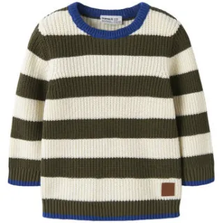 NAME IT MINI katoenen oversized gestreepte trui - donkergroen Streep Donkergroen/ecru