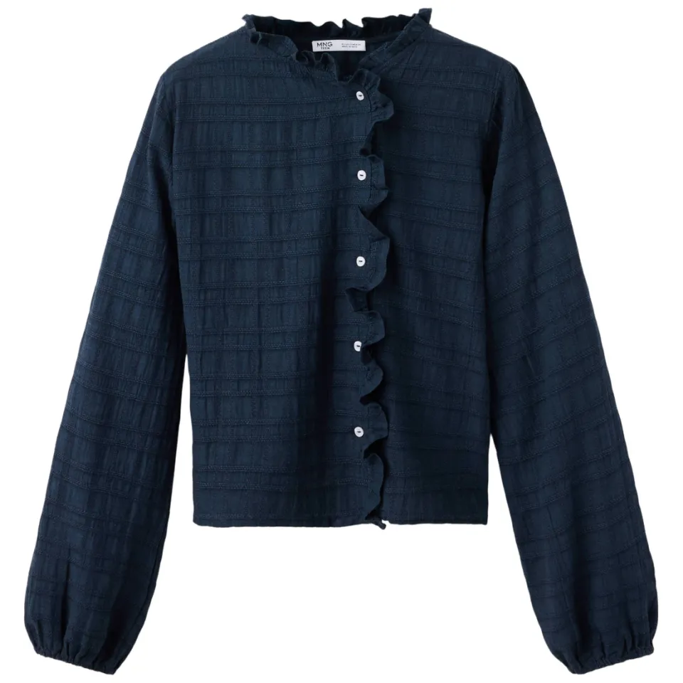 Mango Teen rechtvallende blouse met ruches donkerblauw, foto 2