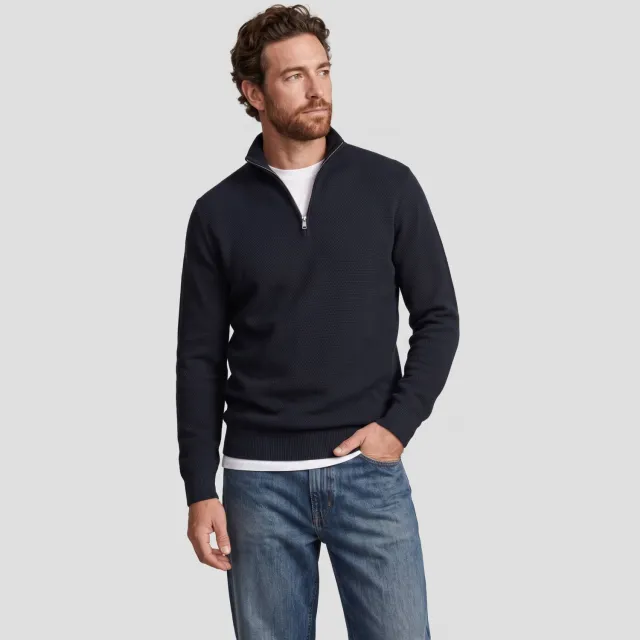 Profuomo katoenen regular fit gebreide trui - donkerblauw Navy
