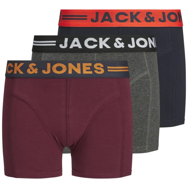 Jack & Jones Junior JACLICHFIELD boxershorts set van 3 Antraciet /donkerblauw/donkerrood/zwart