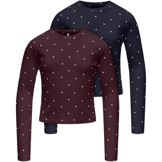 Only longsleeves donkerrood set van 2 donkerrood/donkerblauw