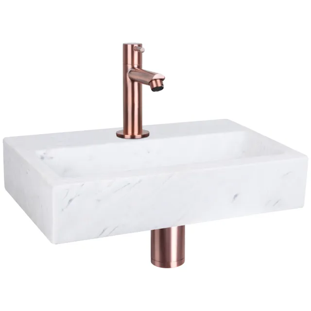 Differnz Fonteinset Differnz Flat Marmer 38x24x8 cm Wit Met Rechte Kraan Rood Koper