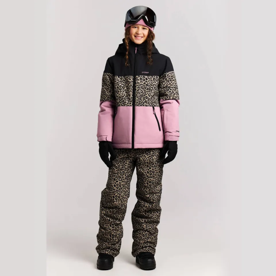 Protest PRTDeline JR ski-jas met dierenprint - zwart/roze/zand