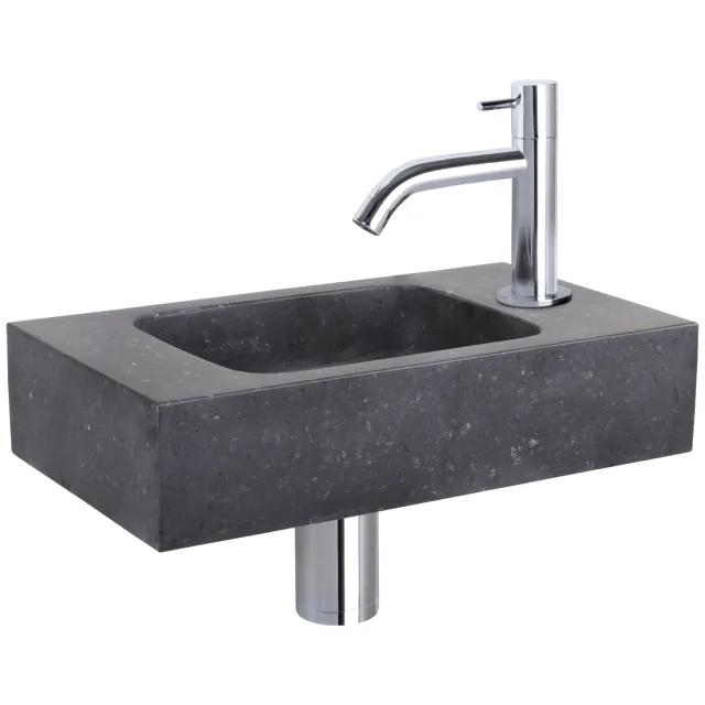 Differnz Fonteinset Differnz Bombai Natuursteen 40x22x9 cm Zwart Met Gebogen Kraan Chroom